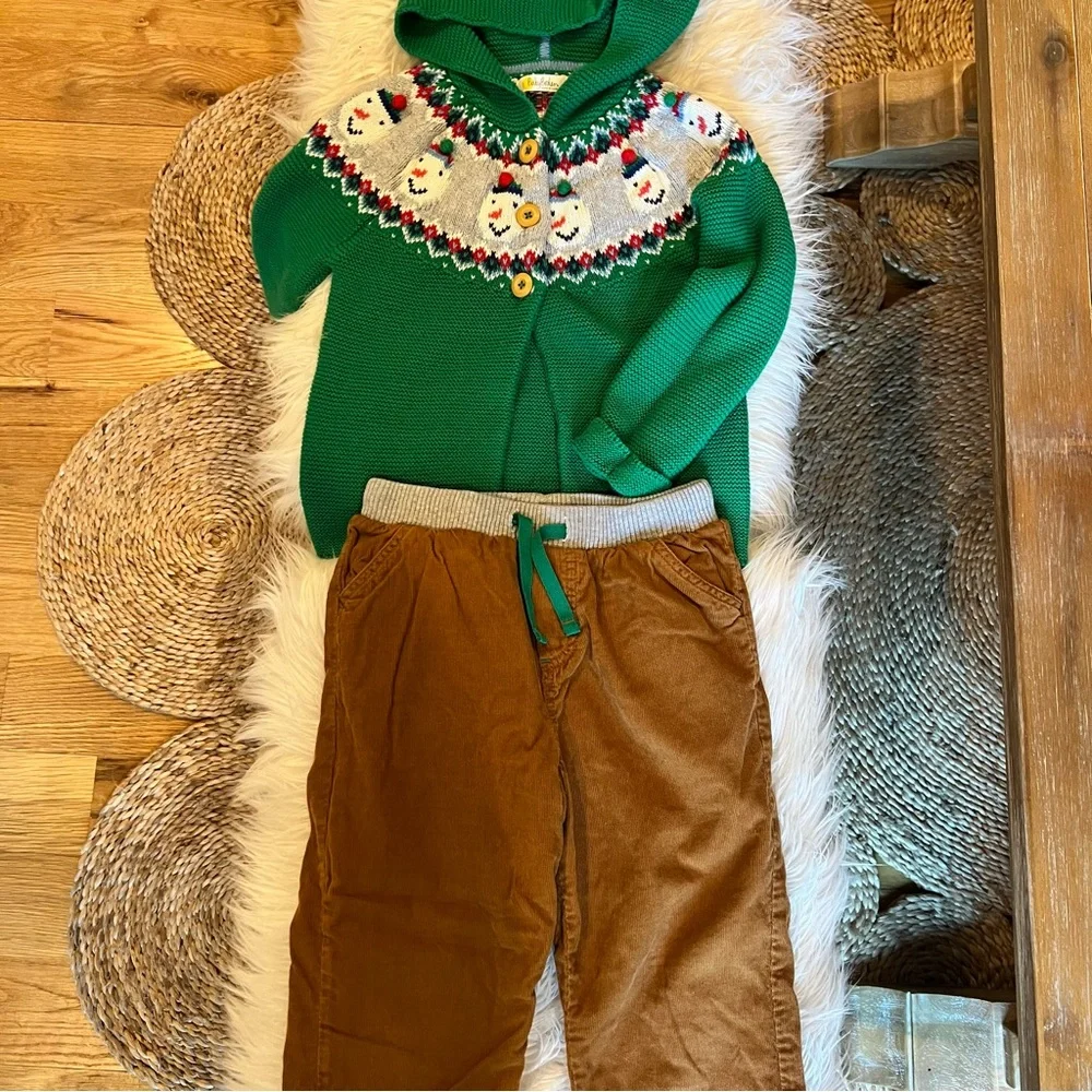 3 Mini Baby Boden Christmas Snowman Sweater Corduroy Pant Snow Bib Pants 3-4Y - Picture 9 of 15